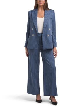 Tahari ASL Blue Pinstripe Wide-Leg Trousers